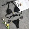 Damskie stroje kąpielowe Kryształowy Rhinestone Bikini 2022 Kobieta Bandeau Swimsuit Women Halter Dwuczęściowe kąpiel Diamond Push Up Bathing