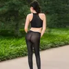 Zobacz przez seksowne pionowe pasek przezroczysty otwarte spodnie krocza krocza legginsy fitness legging spodni kobiety pant 210925