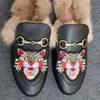 Designer's new fashion rabbit hair flat bottom half lug women's shoes autumn and winter thick furry slippers warm embroidered shoes