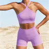 Cores sólidas das mulheres ioga tracksuits moda tendência lingless sling colete curto cintura alta leggings ternos esportivos feminino fitness 2 pcs conjuntos