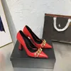 Women's dress shoes designer leather women high heels 11cm classic hardware chain slip back belt pointed pump belt box 35-42