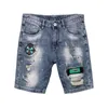 Summer Ly Moda Mężczyźni Jeans Spodenki Retro Blue Patches Designer Zniszczony Ripped Denim Hip Hop Short Homme 2cql