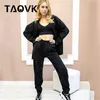 Taovk Women's Tracksuit Corduroy Pinstripe Tops de poche à poitrine et pantalon Femmes Costumes 210819