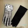 Gants d'hiver de créateur chauds Plus velours épaissir écran tactile mitaines en cachemire grille grande fleur gants pour femmesinvierno