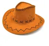 2021 Cowboy Hat New Suede Look Wild West Fancy Dress Mens Ladys Cowgirl Unisex Vuxna Kvinnor Män Barn Visor Knight Wide Brim Hattar
