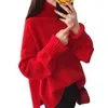 高襟暖かい赤ニットセーター女性トップス秋冬緩い3色ニットタートルネックプルオーバーレディースジャンパー女性X0721