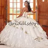 Princesa Royal Blue and Gold Bordado Quinceanera Dreses 2021 Doce Puffy 16 Vestido para Pageant Organza Tiered Ball Vestido de baile Sexy