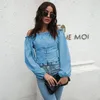 women's T-shirt front bandage back rubber band Lantern Sleeve straight neck waist short top Long Sleeve Chiffon shirt