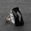 Wedding Rings Fashion Vintage 316L Stainless Steel Black And Green Rectangle Opals Ring For WomenMEN Jewelry Punk Anel Jz1868833781