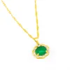 Fashion 24K Gold Chain Necklace Pendant for Women Gemstone Jewelry Green Emerald Stone Zircon Jade Clavicle Necklace Chocker Q0531