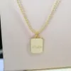 Europa Amerika Mode Stijl Dame Dames 18K Gouden Kralen Ketting Ketting Gegraveerde T Letter Square Hanger 3 Kleur