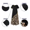 Zanzea 2021 Letnia Leopard Maxi Dress Moda Damska Drukowana Sundress Krótki Rękaw Patchwork Vestidos Casual Robe Y0823