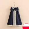 Lato 3-8 10 do 12 lat Dorywczo Koronki Haft Peter Pan Collar Bez Rękawów Tank Sundress Baby Girls Dress Cotton 210529