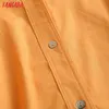 Tangada Женщины Оранжевый Хлопковый Белье Негабаритная длинная рубашка Блузка шикарный женский повседневная свободная рубашка Blusas Femininas 4C113 210609