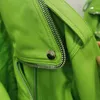 Lautaro Autumn Short Green Soft Faux Leather Biker Jacket Women Long Sleeve Zipper Belt Designer European and American Fashion 211110