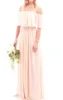 2021 Chiffon Long BridesメイドドレスエレガントなピンクオフショルダービーチボヘミアのメイドオブウェディングパーティープラスサイズプロムガウンBA5035
