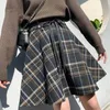 Kjolar Höst Vinter Kvinnor Kjol Woolen Cloth Plaid Short Preppy Style A-Line Fashion Casual Kvinna 2021