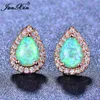 Stud Female Ladies Green/Blue Earrings Rose Gold Filled Small Double For Women Vintage Wedding Jewelry