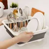 Foldable Dish Rack Kitchen Drainer Tool Bowl Tableware Plate Storage Organizer Holder Portable Fold Drying Home TPR Shelf 211112