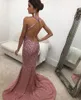 Plusgröße Gold Pailletten Meerjungfrau Prom Kleider elegante Langarmes Abendkleider 2021 OFF Schulter Frauen rosa formelle Kleider273h