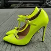 Klänningskor Ronticool Handgjorda Kvinnor T-Rem Pumpar Patent Sexig Stiletto Heel Pekad Toe Gorgeous 9 Färger Party US Plus Size 5-15