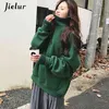 Jielur Koreaanse stijl oversized hoodies vrouwelijke winter valse twee stukken turtleneck dames sweatshirt losse dikke fleece truien 2111109