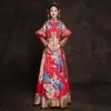 Odzież Etniczna Czerwony Haft Phoenix Chiński Tradycyjny Suknia Ślubna Klasyczny Mandarin Collar Cheongsam Małżeństwo Karusty QIPAO Starożytne vesti