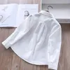 Girls Blouses Long Sleeve White Blouse Autumn Kids Clothes Girls 8 To 12 Cartoon Fox Embroidery Tops Cotton School Shirts 210306
