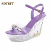 SDTFET 10 cm High Heel Schuhe PVC Transparent Keile diamant Sandalen Für Frauen Sandalia Knöchel Riemen Offene spitze Fetisch ballerinas