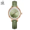 Shengke Sommer Grüne Frauen Uhren Schlanke Lederband Mini Zifferblatt Japanische Quarzwerk Elegante Relogio Feminino Geschenk Uhr 210720