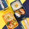 Bento box in stile giapponese per bambini Contenitore per alimenti per studenti Materiale in paglia di grano Contenitore per pranzo quadrato a prova di perdite con scomparto 211108