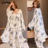 CYNTHRA Pajama Sleepwear Set Ladies Man -made Silk Nightclothes Long Sleeve 3pcs Women Breathable Homewear Top Sexy Nightwear Q0706