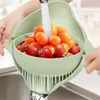 3 pezzi riutilizzabile girevole 2 strati cestello di scarico lavaggio frutta verdura pulizia bacino accessori da cucina gadget colino di plastica 210626