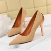 Dress Shoes Elegant Thin Metal Heel Women Pumps High Quality Fashion Flock Heels 10cm Woman Wedding Black Red Tacones Mujer