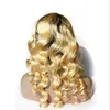 ダークルーツ金髪人間の髪新しいファッション1B 613ルーズウェーブブラジルのオムレレースフロントかつら無料送料無料