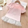 Sommar baby / toddler söt brev splice broderad klänning 210528