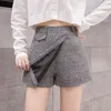 Нерегулярные шерстяные шотландские шорты юбки для женщин-натусов зимний офис короткие женщины плюс размер добыча шорты FEMININO 210301