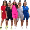 Novos fatos de treino de verão femininos jogger ternos de manga curta camisetas + calças curtas correndo conjunto de duas peças plus size 2xl roupas esportivas casuais preto conjuntos 4634