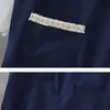 Koreański styl wiosna dzieci dziewczyny sukienka ciemnoniebieski patchwork kieszeń z długim rękawem dama sukienki dzieci ubrania E523 210610