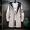 Veste d'automne Vêtements pour hommes Printemps Casual Long Bomber Jacket Streetwear Hommes Coupe-vent Noir Japon Style Manteaux de mode 210819