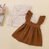 Arrivo Primavera e Autunno 2 pezzi Baby Toddler Girl Ruffled Top Strap Skirt Set Abbigliamento per bambini 210528