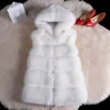 여자 모피 가짜 코트 여성 2023 캐주얼 후드 따뜻한 슬림 소매 조끼 겨울 자켓 카사코 페미니노