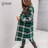 Jaquetas femininas xadrez midi casaco longo moda feminina outono inverno manga solta bolso senhoras jaqueta casual elegante outwear 2021