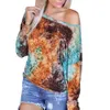 Autumn Women Tshirt Tie-dyed Print Off Shoulder Tops Casual O Neck Long Sleeve Fashion Gradient Pullover T Shirts 210526