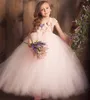 Baby tjejer rosa vintage blomma tutu klänning barn tulle klänning boll klänning med spets axel barn jul fest kostym klänningar 210303