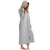 Witbuy Autumn Women's Zipper Front Robe Coat With Pockets Modal Bathrobe Hooded Solid Long Sleeve Night Wear Women Gown 210901