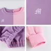 Patchwork Lettera Ricamo Oversize Rosa Felpa Donna Autunno Girocollo Maniche Lunghe Viola Sudaderas Pullover Top 201203