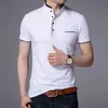 Modemärke polo skjorta män sommar mandarin krage smal passform fast färg knapp andas polos casual män kläder 210308