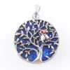 Wojiaer Natural Crystal Stone Pendants Jewellery Vintage Silver Hollow Wisdom Tree Round Necklace Jewelry Making Bn365