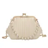 Evening Bags Pleated Shell Bag Small Totes With Pearl Handle 2021 Summer PU Leather Women's Designer Handbag Chain Shoulder Messenger